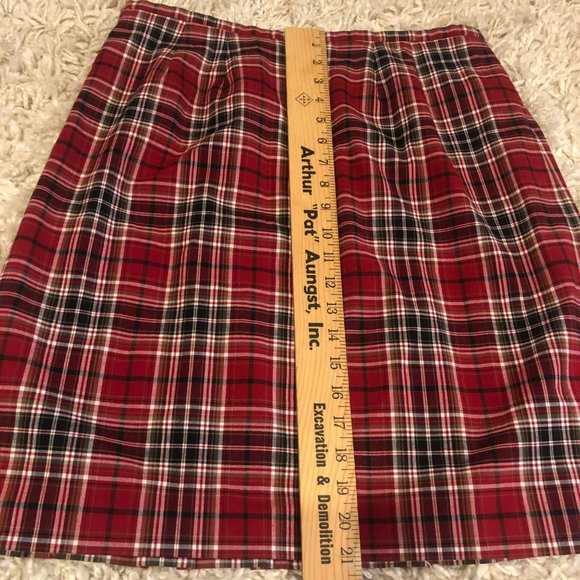 City Silk Stretch Pleated Red Plaid Skirt Sz 12 Hong Kong Vtg Tartan - Picture 7 of 7
